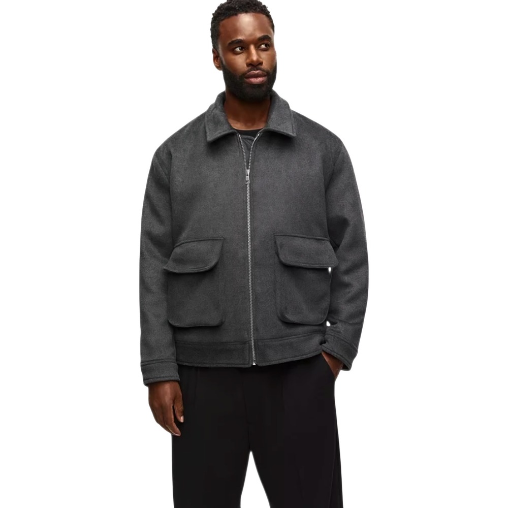 Mode of One Men Utility Jacket Wool Blend Zip Front Pocket Heather‎ Gray Small